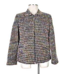 Sag Harbor Tweed Blazer Size 8 P Multi Color Metallic Zip Front Slip Pockets